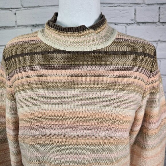 WOMENS EARTHY STRIPED SWEATER LIZ CLAIBORNE MOCK TURTLENECK SIZE LARGE - Picture 6 of 6